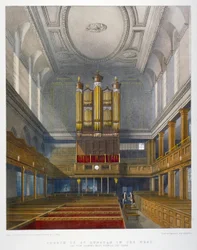 Wnętrze, patrząc na zachód, kościół św Dunstana na zachodzie, Fleet Street, City of London, 1829