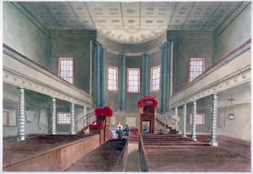 Widok wnętrza kościoła St Pancras New, Londyn, 1855 r