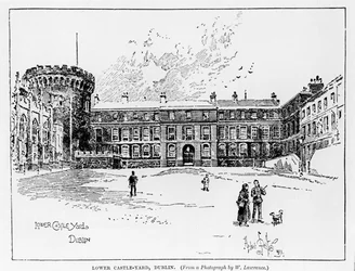 Lower Castle Yard, Dublin, grawerowane przez Herberta Railtona (1857-1910)