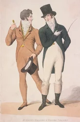 Poranne sukienki do chodzenia i jazdy konnej, c1810