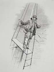 „Tam wieje, wieje, wieje”, za „Niebezpieczeństwa i romans z wielorybnictwem” w Century Magazine, czerwiec 1890 (rycina)