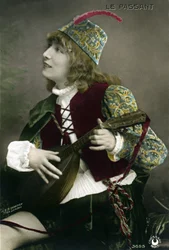 Henriette Rosine Bernard vel Sarah Bernhardt (1844-1923), w roli trubadura Zanetto, grającego na lutni w sztuce François Coppée „Le passer”. (zdjęcie)