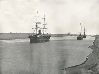 Statki na Kanale Sueskim, Kantara, Egipt, 1895.