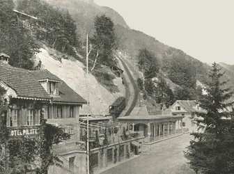 Początek Kolei Pilatus, Alpnachstad, Szwajcaria, 1895.