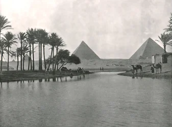Piramidy i Nil, Gizeh, Egipt, 1895.