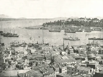 Wejście do Złotego Rogu, Konstantynopol, Imperium Osmańskie, 1895.