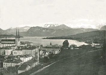 Widok Lucerny i jej gór, Szwajcaria, 1895.