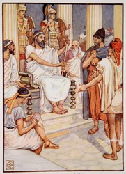 Solon uwalniający niewolnika, ok. 595 r., Ilustracja z The Story of Greece autorstwa Mary Macgregor