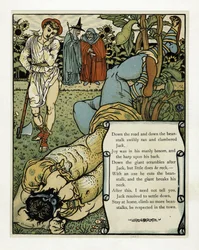 Olbrzym łamie sobie kark”, z książki Obrazkowa Niebieska Broda, wyd. 1879 (kolor lito)
