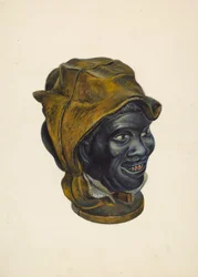 Skarbonka zabawka: głowa czarnego chłopca, około 1939.