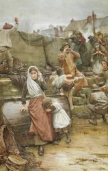 Scena katastrofy w kornwalijskiej wiosce rybackiej, 1889