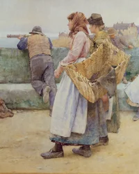 W kornwalijskiej wiosce rybackiej: Wypłynięcie floty na północ, zdjęcie dwóch rybaczek, 1886 (wc) (zdjęcie 77635)