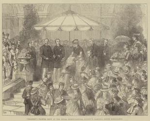 Pokaz kwiatów dla dzieci w ogrodach Królewskiego Towarzystwa Ogrodniczego, South Kensington