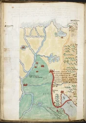 MS 57555, f.23v, Mapa Afryki Północnej, z zeszytu zawierającego historyczny gazeter, wykazy biblioteczne itp.; c.1606-08 (akwarela na papierze)