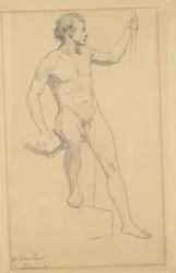 Akt męski w pozycji siedzącej, ok. 1870-77 (grafit na papierze czerpanym)