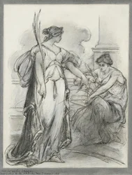Studium „Zwycięstwo i historia” (czarno-biała kreda na papierze)