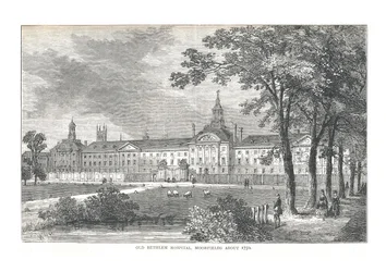Stary szpital Bethlem, Moorfields, około 1750, 1878.