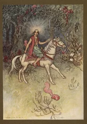 Tablica 24: „Jasne światło, jak światło Księżyca, świeciło na jego czole”, z Folk-Tales of Bengal ... Z 32 kolorowymi ilustracjami Warwicka Goble (Edition de luxe)