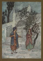 Płyta 2: „Książę ożywił się i spacerując ujrzał postać ludzką w pobliżu bramy”, z Folk-Tales of Bengal... Z 32 kolorowymi ilustracjami Warwicka Goble