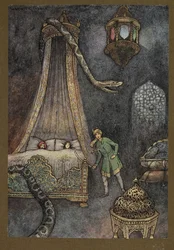 Płyta 3: „Wybiegł ze swojej kryjówki i zabił węża”, z Folk-Tales of Bengal ... Z 32 kolorowymi ilustracjami Warwicka Goble