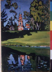 "Czerwony Kościół" Obraz Wasilija Kandinskiego (lub Wassily Kandinski lub Kandinskij