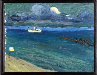 Rapallo (Włochy). Krajobraz z parowcem. (Rapallo. Krajobraz z parowcem). Obraz Wassily Kandinsky (lub Wassily Kandinski lub Kandinskij