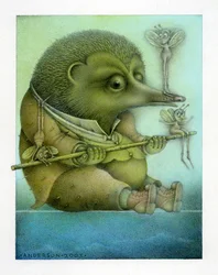 Balansujący jeż i przyjaciele, 2003 (mieszane media na tekturze)