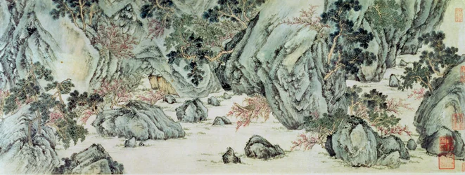 Podróż do „Krainy Nieśmiertelnych” fragment „Wiosny Kwitnącej Brzoskwini” z wiersza zatytułowanego „Tao Yuan Bi Jing” Wang Wei
