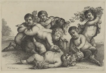 Trzech małych chłopców, dwóch satyrów i bachant koza Putti i Satyrowie (tytuł serii)
