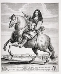 Portret konny Karola II (1630-1685) z pejzażem, wydany ok. 1670