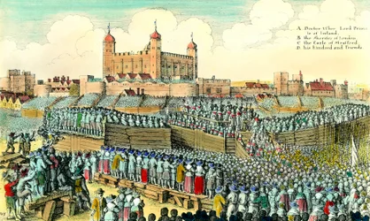 Pierwsza rewolucja angielska (1641-1649): egzekucja angielskiego polityka Thomasa Wentwortha de Strafforda (1593-1641) 12/05/1641 w Tower Hill w Londynie. Grawer Wenceslaus Hollar (1607-1677) XVII-wieczna kolekcja prywatna