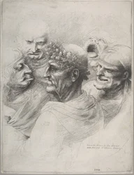 Pięć groteskowych głów, w tym starszy pan z wieńcem z liści dębu, 1646., 1646.