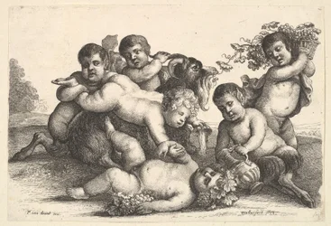 Czterech chłopców, dwóch satyrów i koza, 1654.