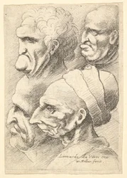 Cztery groteskowe głowy z profilu po lewej, 1625-77.