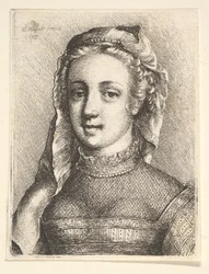 Głowa i ramiona kobiety z welonem i przezroczystym nakryciem na szyję, 1645.