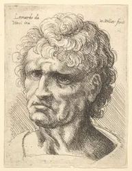 Głowa mężczyzny o poważnym wyrazie twarzy, 1625-77.