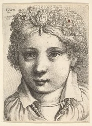 Głowa młodej dziewczyny w wysadzanym klejnotami nakryciu głowy, ca. 1645.