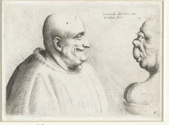 Głowy dużego łysego mężczyzny i groteskowej kobiety Varie figurae et probae (tytuł serii) Karykatury, głowy i deformacje wg Leonarda da Vinci (tytuł serialu)