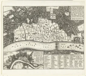Mapa Londynu po wielkim pożarze w 1666 r Mapa lub Groundplot of the City of London and the Suburbes (...) (tytuł na obiekcie)