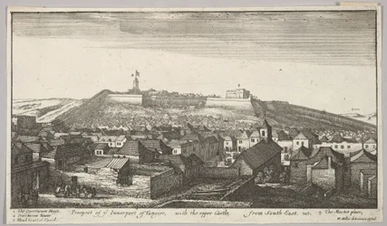 Perspektywa wewnętrznej części Tangeru z zamkiem górnym od południowego wschodu, 1669-73.