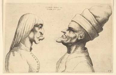 Dwie zdeformowane głowy zwrócone do siebie, 1645.