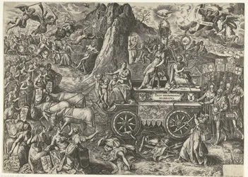 De triumphwagen van de vrede, 1577 Rysunek triumfującego pokoju (tytuł na obiekcie)