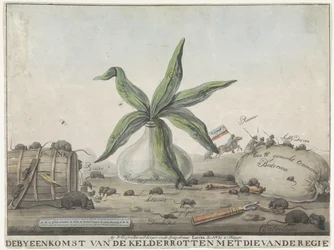 Karykatura o francuskich zwyczajach, 1813-1814 Zebranie zgniłej piwnicy ze zgromadzeniem dyrektora (tytuł na obiekcie)
