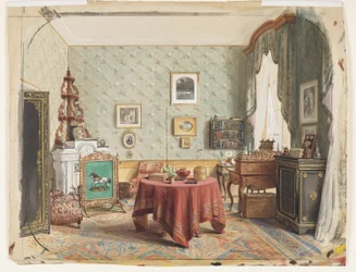 Salon ze stołem do pisania