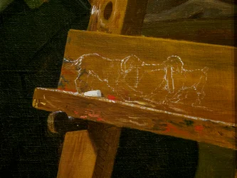 Młody artysta (Ditlev Blunck) badający szkic w lustrze, detal