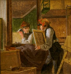 Szkic dla młodego artysty [Ditlev Blunck] badającego szkic w lustrze