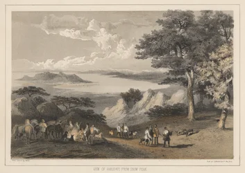 Widok na Hakodadi z góry Snow Peak, 1855 r.
