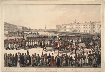 Przegląd piechoty rosyjskiej na Placu Pałacowym w Petersburgu, 1809-1813