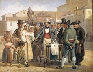 Szarlatan sprzedający czernienie na Piazza Barberini w Rzymie