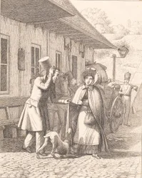 Scena przed straganem konsumpcyjnym